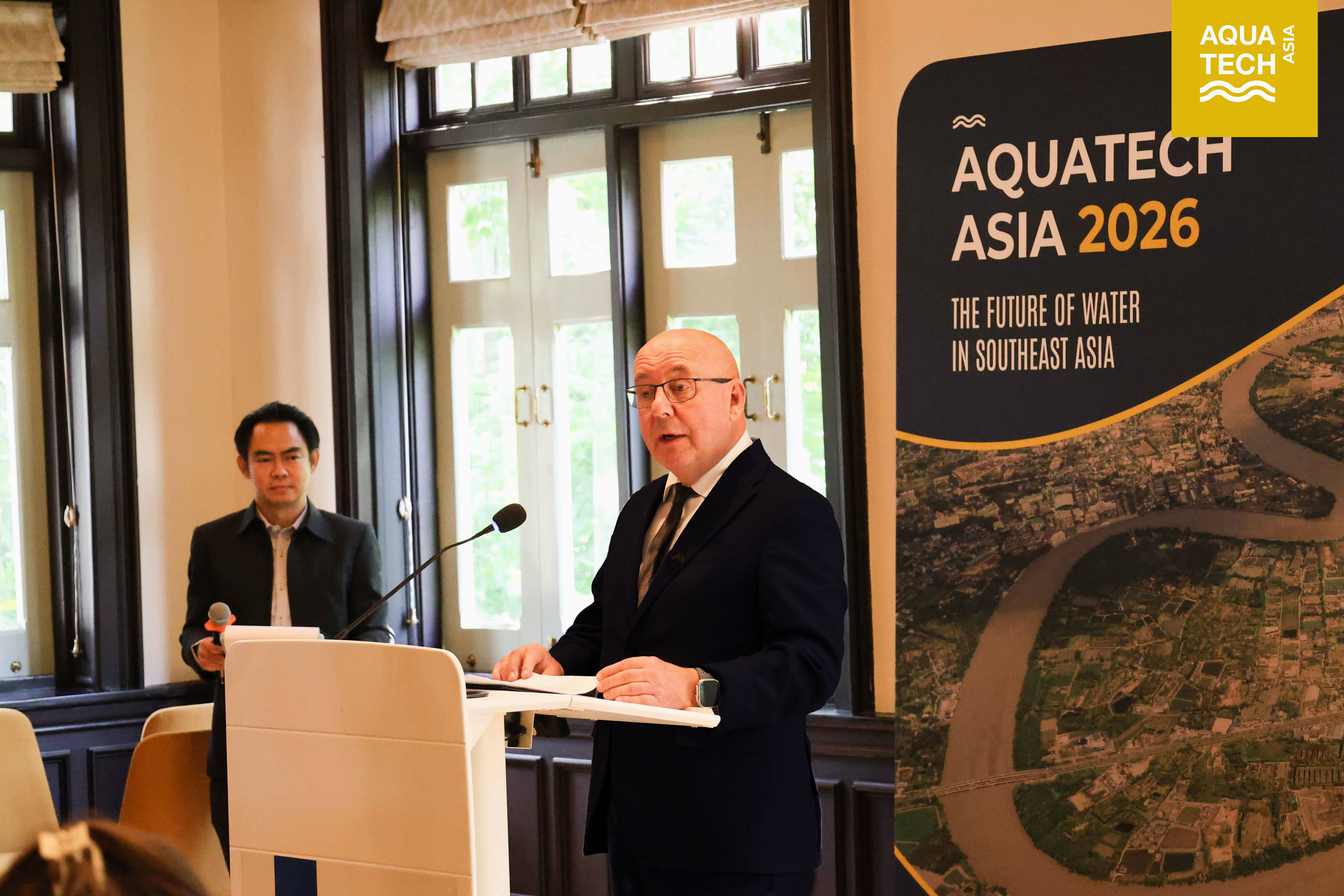 Rene Bos introducing Aquatech Asia 2026 at the launch event in Bangkok.